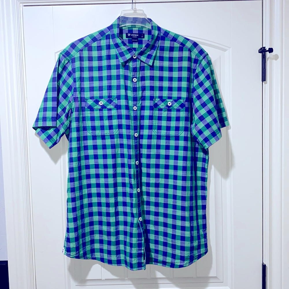 Daniel Cremieux Green & Blue Casual Short Sleeve Button Down Shirt Size XL